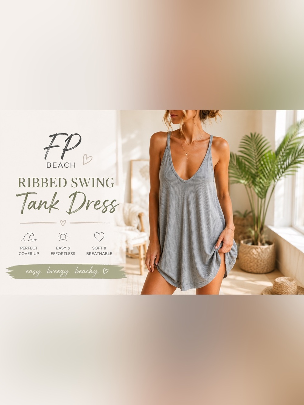 Free People Beach Ribbed Swing Tank Dress Gray Small | Oversized Beach Cover Up